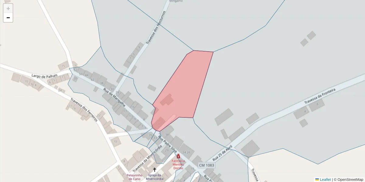 Mapa detalhado do código postal 7470-019 com limites, códigos postais vizinhos e agências dos correios