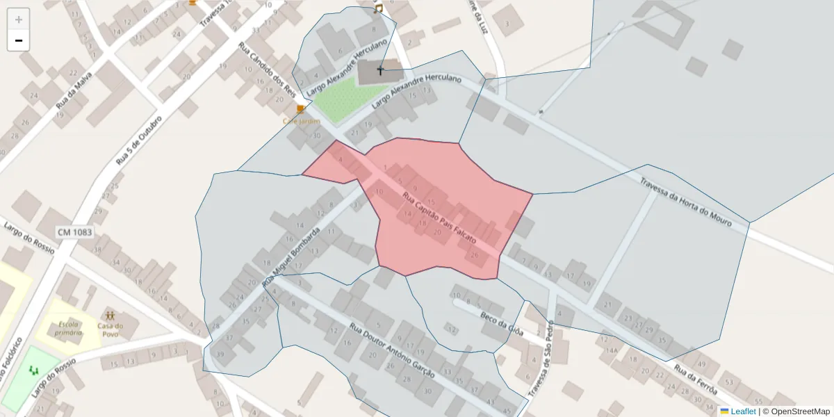 Mapa detalhado do código postal 7470-025 com limites, códigos postais vizinhos e agências dos correios