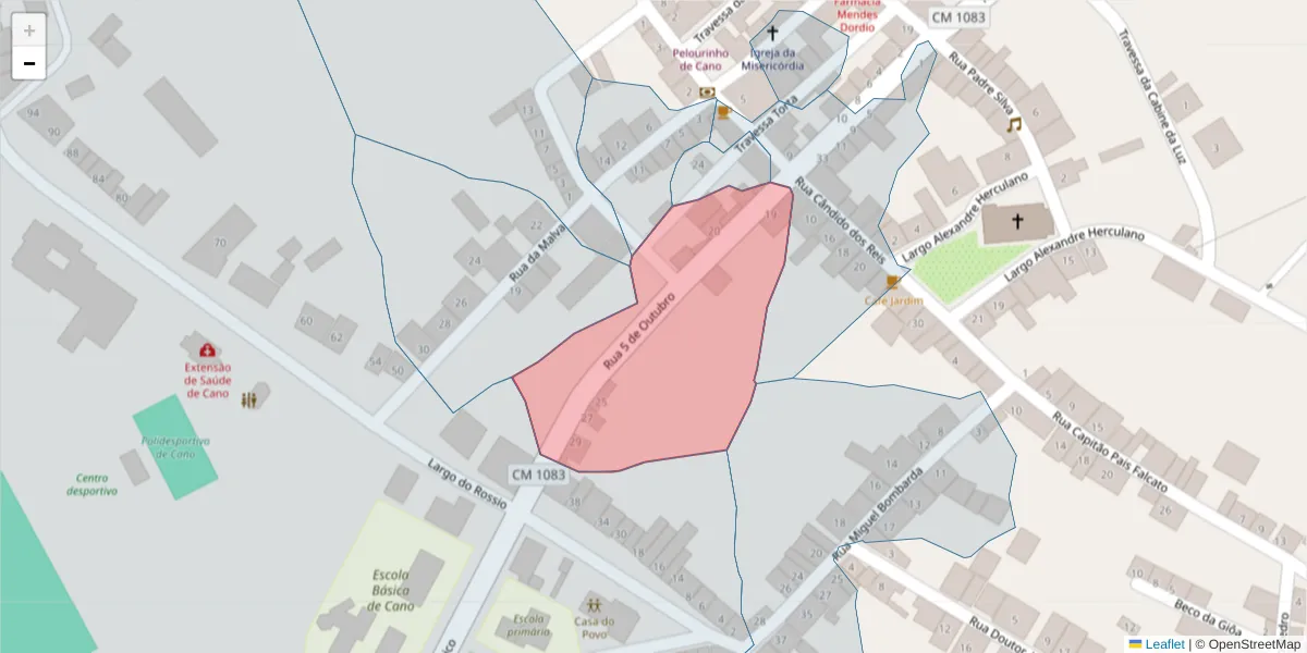 Mapa detalhado do código postal 7470-026 com limites, códigos postais vizinhos e agências dos correios