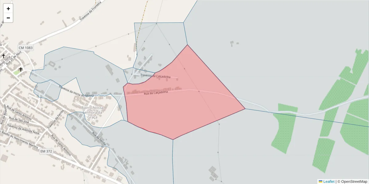 Mapa detalhado do código postal 7470-028 com limites, códigos postais vizinhos e agências dos correios