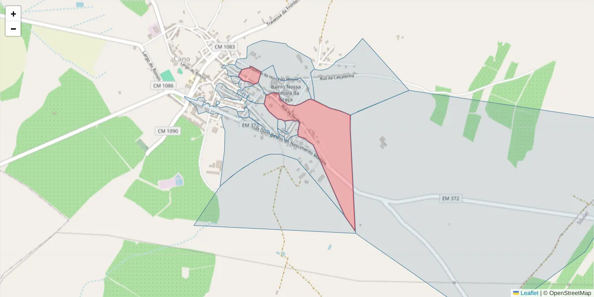 Mapa detalhado do código postal 7470-029 com limites, códigos postais vizinhos e agências dos correios