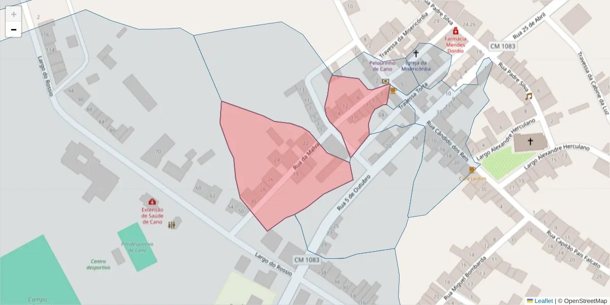 Mapa detalhado do código postal 7470-030 com limites, códigos postais vizinhos e agências dos correios
