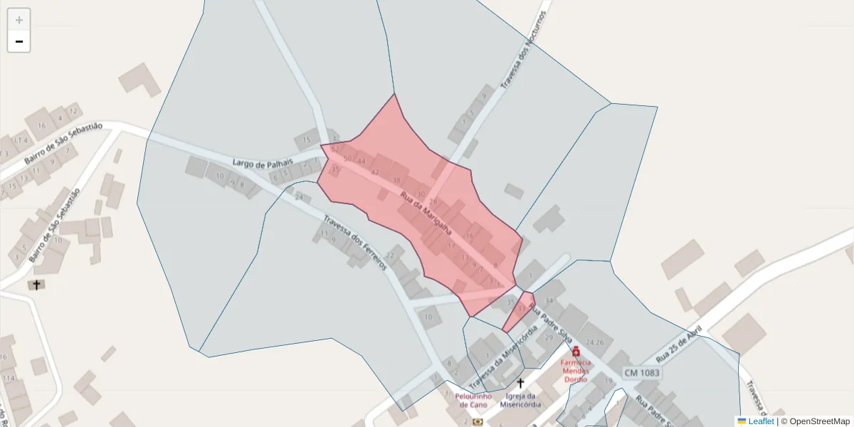 Mapa detalhado do código postal 7470-031 com limites, códigos postais vizinhos e agências dos correios