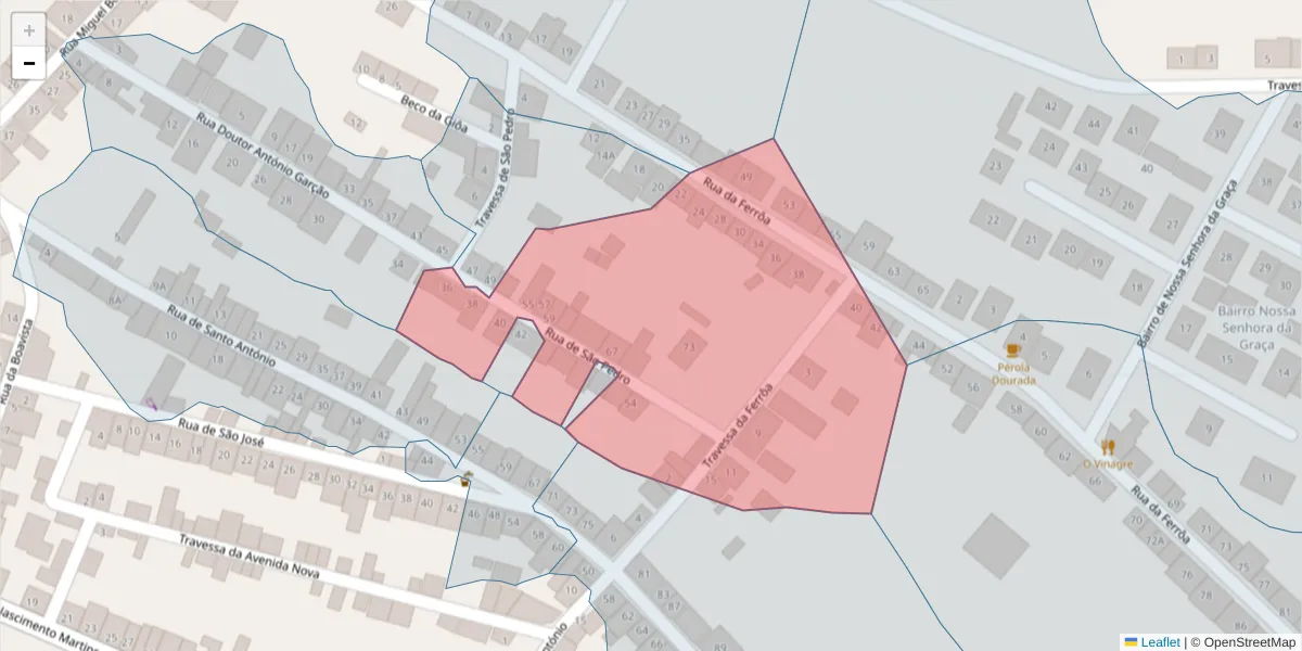 Mapa detalhado do código postal 7470-034 com limites, códigos postais vizinhos e agências dos correios