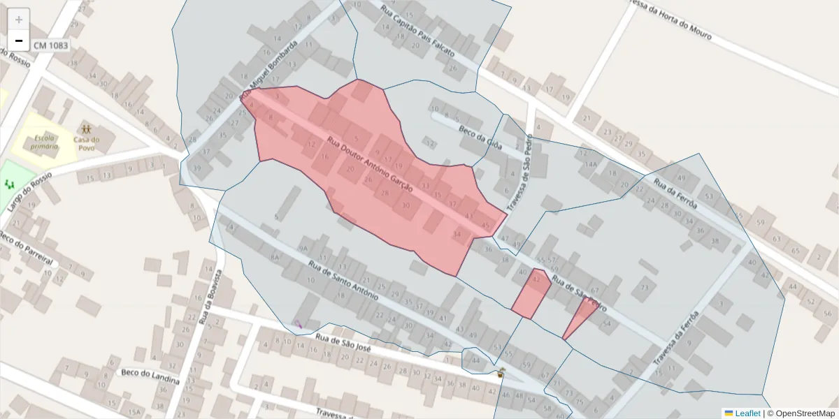 Mapa detalhado do código postal 7470-036 com limites, códigos postais vizinhos e agências dos correios
