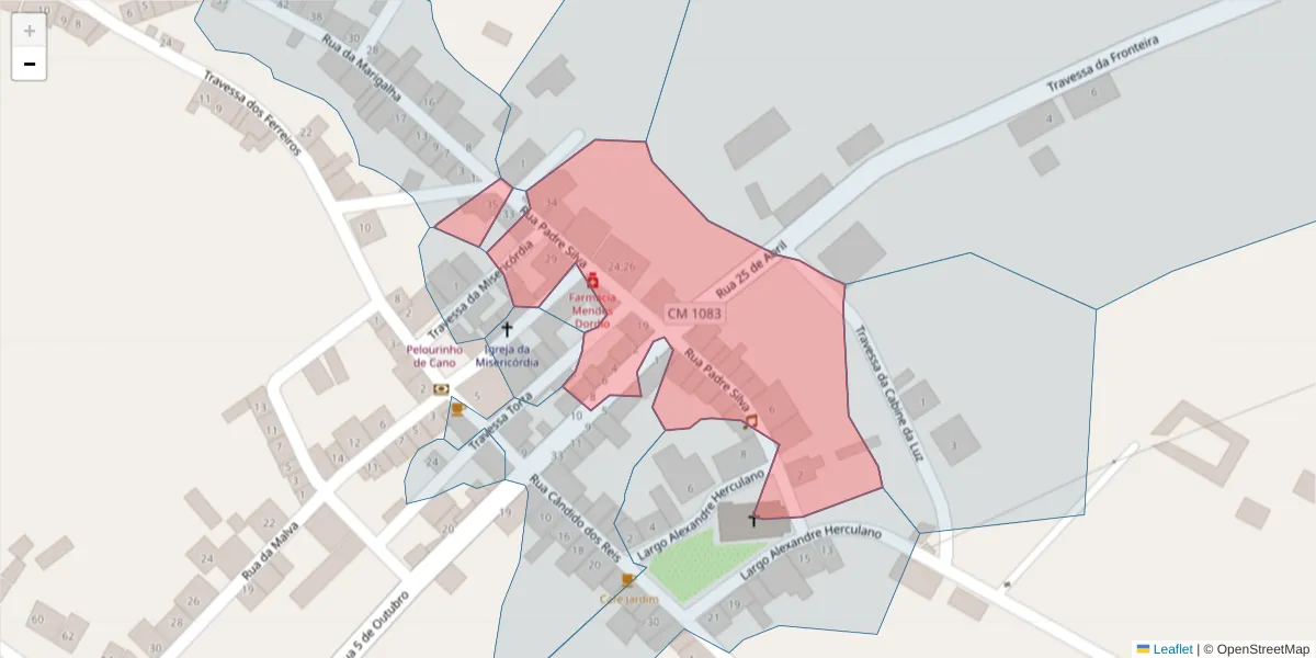 Mapa detalhado do código postal 7470-038 com limites, códigos postais vizinhos e agências dos correios