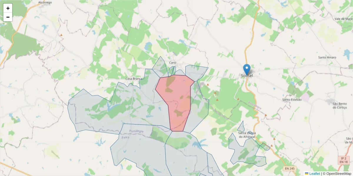 Mapa detalhado do código postal 7470-071 com limites, códigos postais vizinhos e agências dos correios