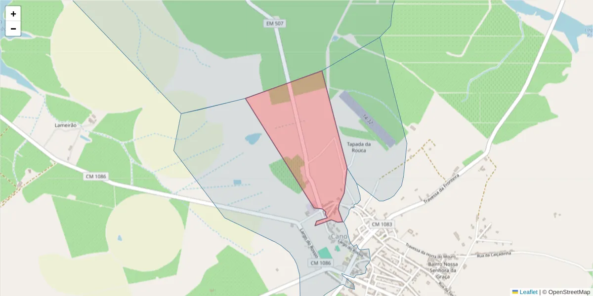 Mapa detalhado do código postal 7470-080 com limites, códigos postais vizinhos e agências dos correios