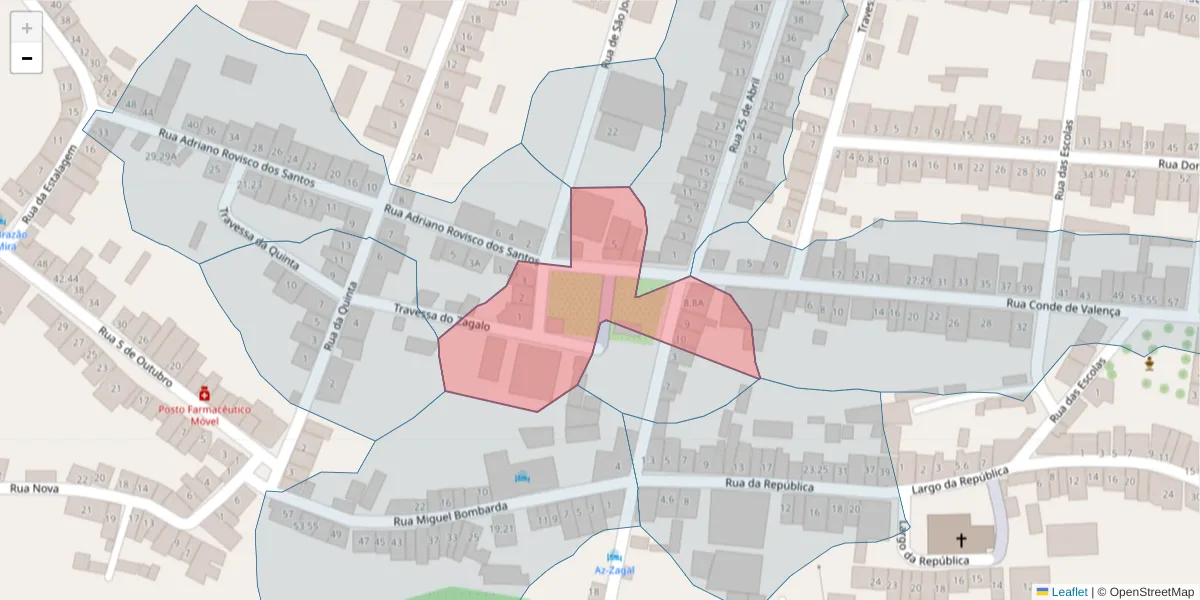 Mapa detalhado do código postal 7470-116 com limites, códigos postais vizinhos e agências dos correios