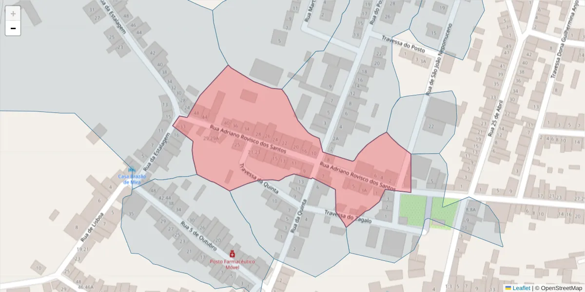Mapa detalhado do código postal 7470-117 com limites, códigos postais vizinhos e agências dos correios
