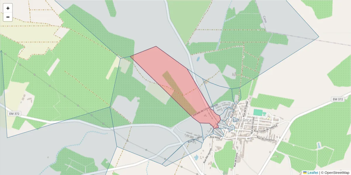 Mapa detalhado do código postal 7470-122 com limites, códigos postais vizinhos e agências dos correios