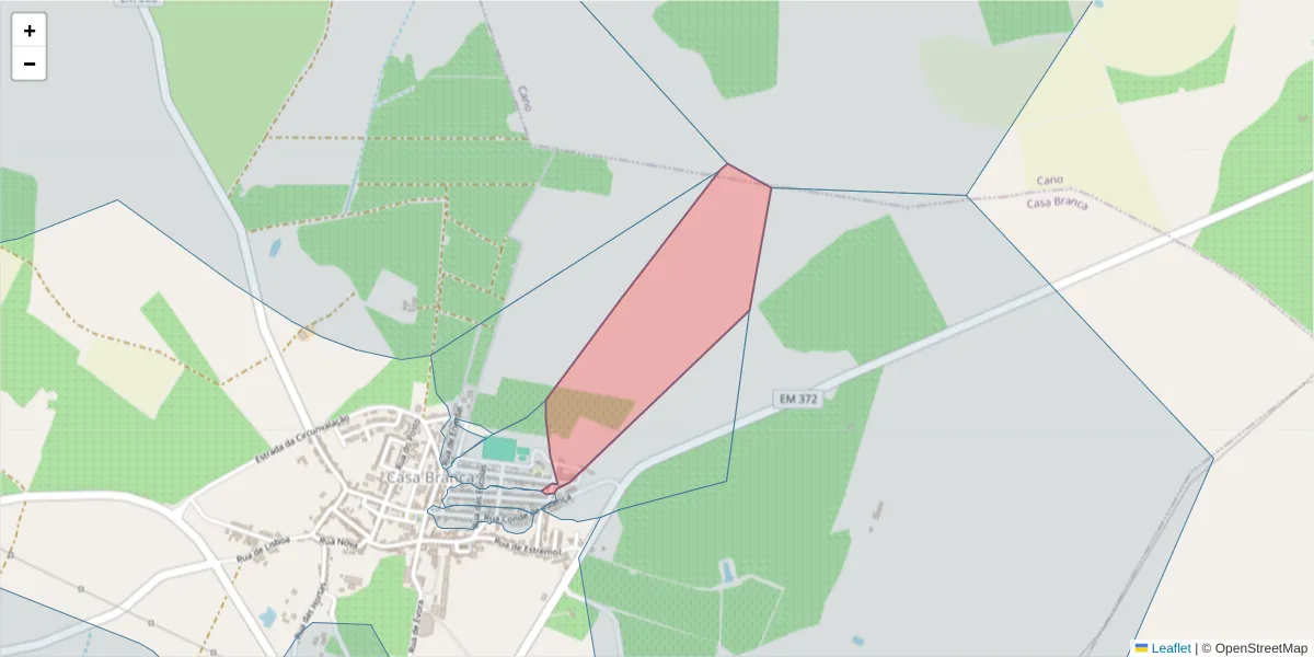 Mapa detalhado do código postal 7470-141 com limites, códigos postais vizinhos e agências dos correios