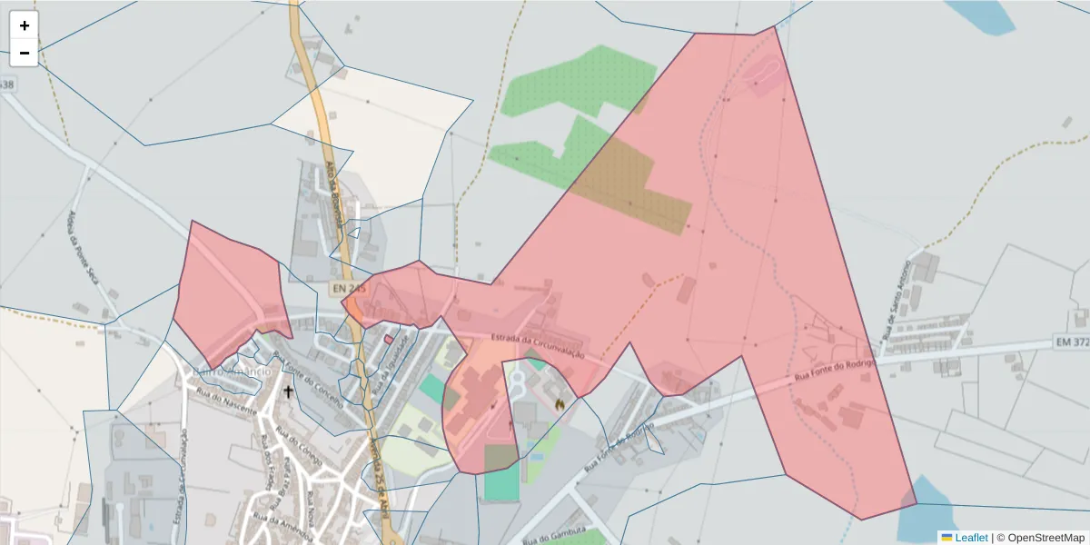 Mapa detalhado do código postal 7470-210 com limites, códigos postais vizinhos e agências dos correios