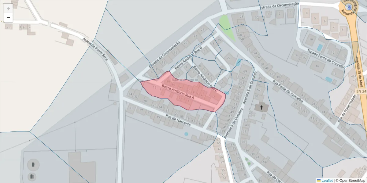 Mapa detalhado do código postal 7470-222 com limites, códigos postais vizinhos e agências dos correios