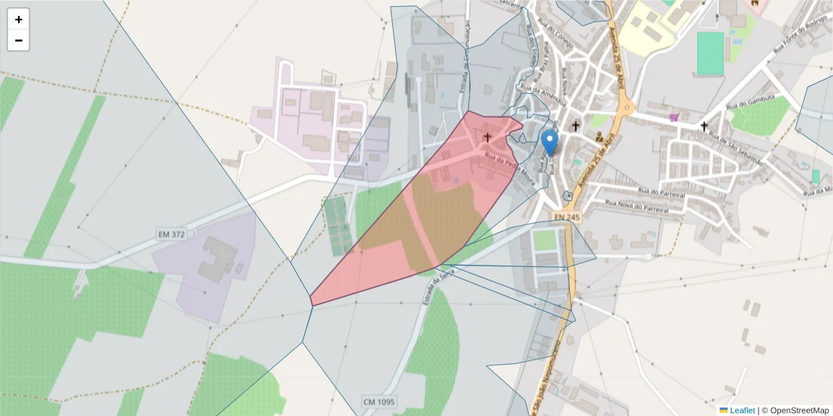 Mapa detalhado do código postal 7470-229 com limites, códigos postais vizinhos e agências dos correios