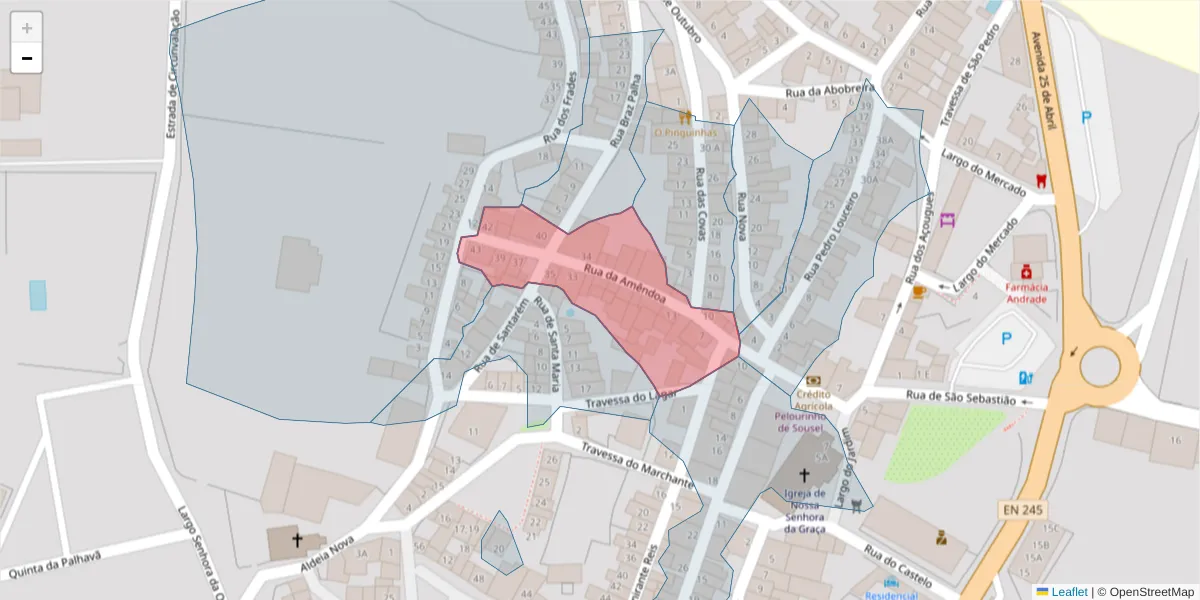 Mapa detalhado do código postal 7470-230 com limites, códigos postais vizinhos e agências dos correios