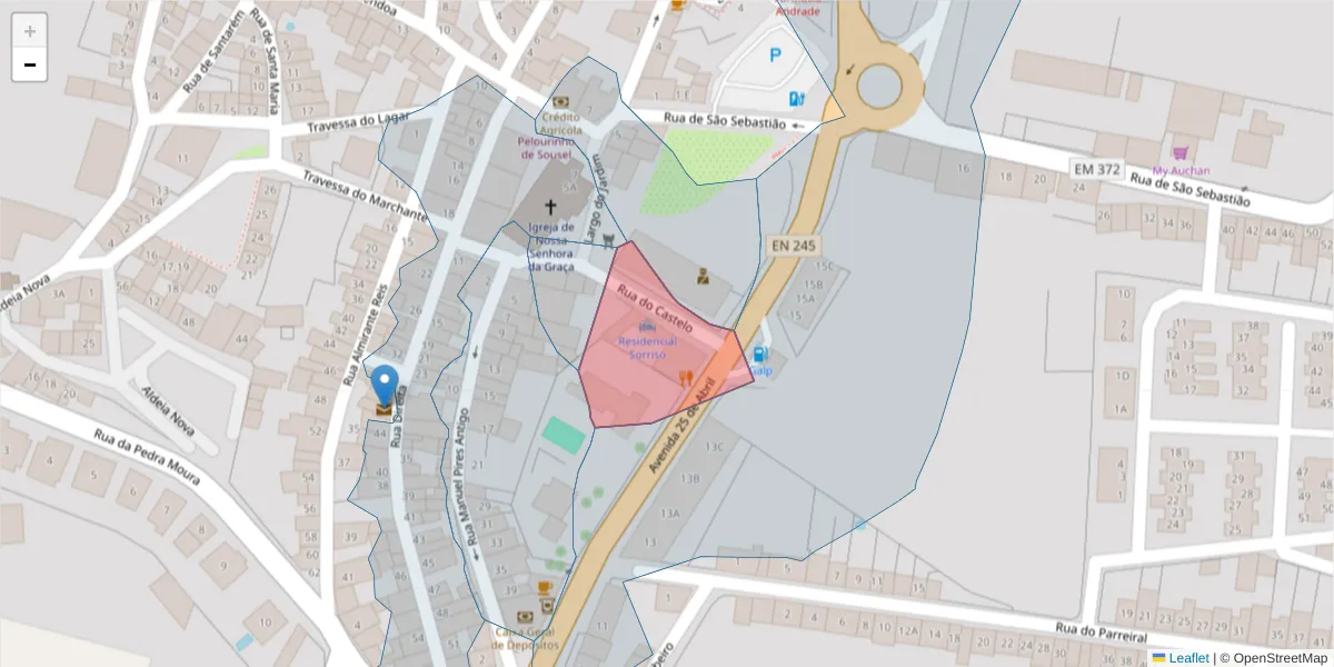 Mapa detalhado do código postal 7470-231 com limites, códigos postais vizinhos e agências dos correios