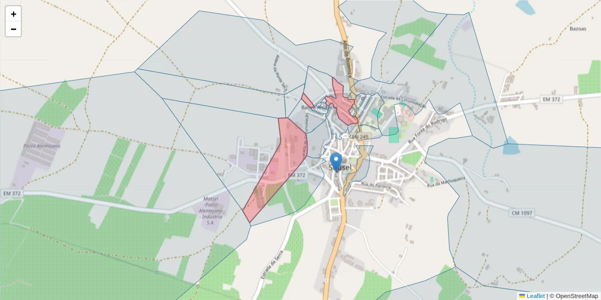 Mapa detalhado do código postal 7470-232 com limites, códigos postais vizinhos e agências dos correios