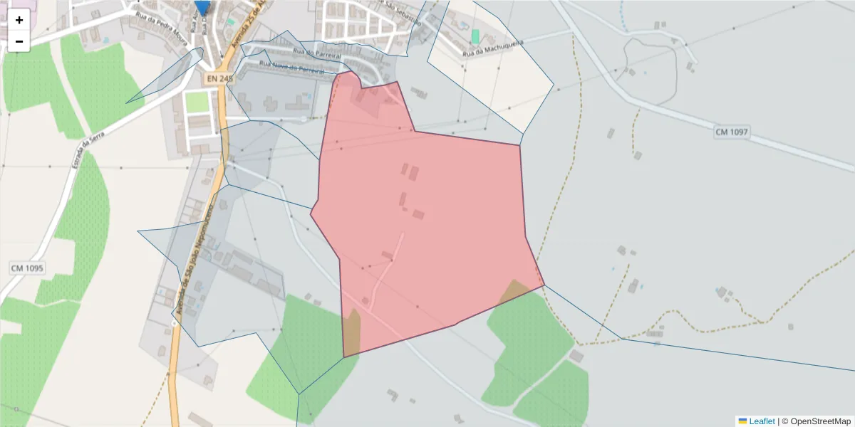 Mapa detalhado do código postal 7470-249 com limites, códigos postais vizinhos e agências dos correios