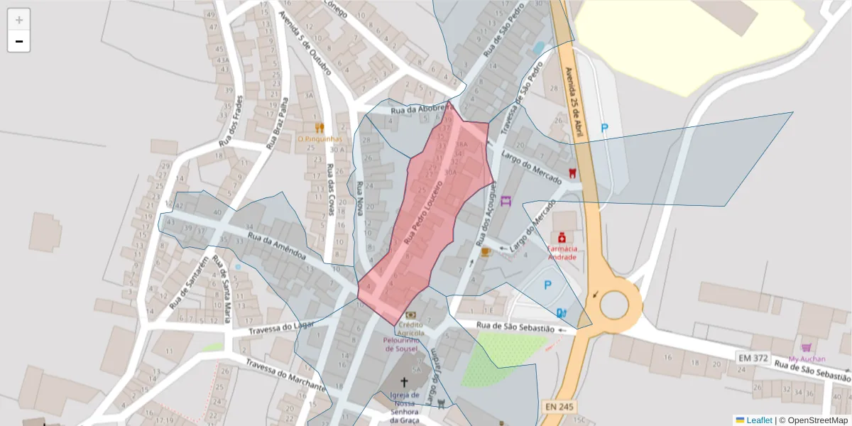 Mapa detalhado do código postal 7470-256 com limites, códigos postais vizinhos e agências dos correios