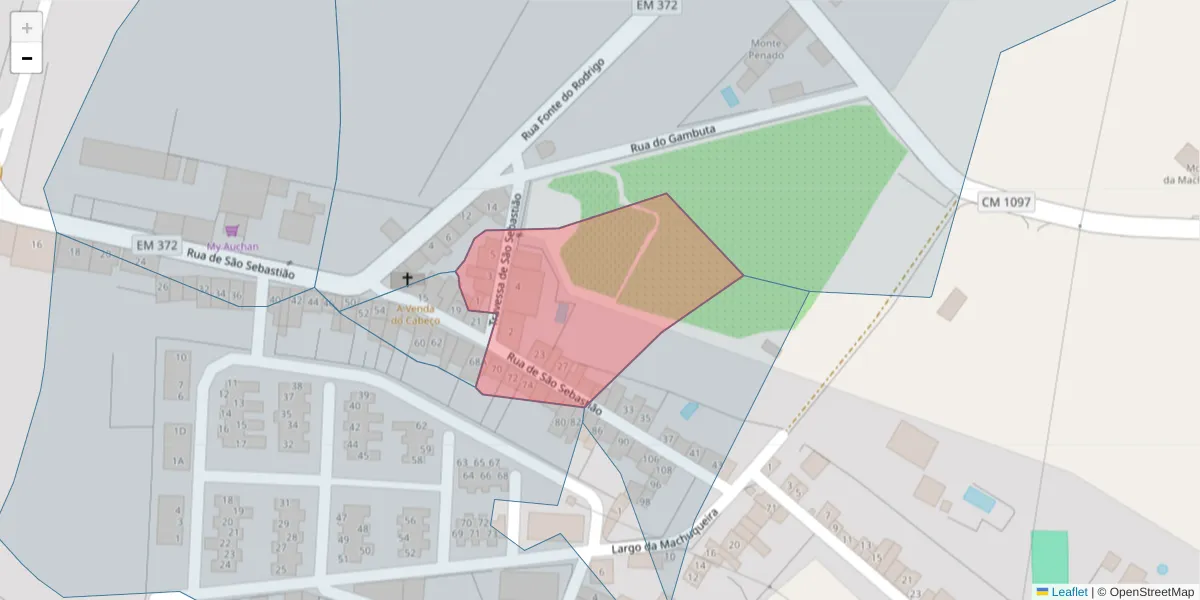 Mapa detalhado do código postal 7470-257 com limites, códigos postais vizinhos e agências dos correios