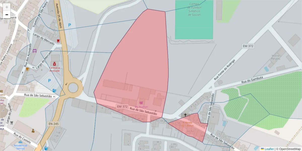 Mapa detalhado do código postal 7470-264 com limites, códigos postais vizinhos e agências dos correios