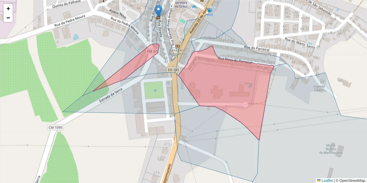 Mapa detalhado do código postal 7470-265 com limites, códigos postais vizinhos e agências dos correios