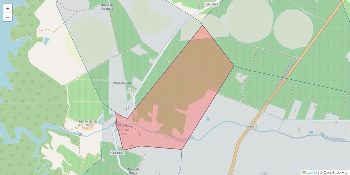 Mapa detalhado do código postal 7480-025 com limites, códigos postais vizinhos e agências dos correios