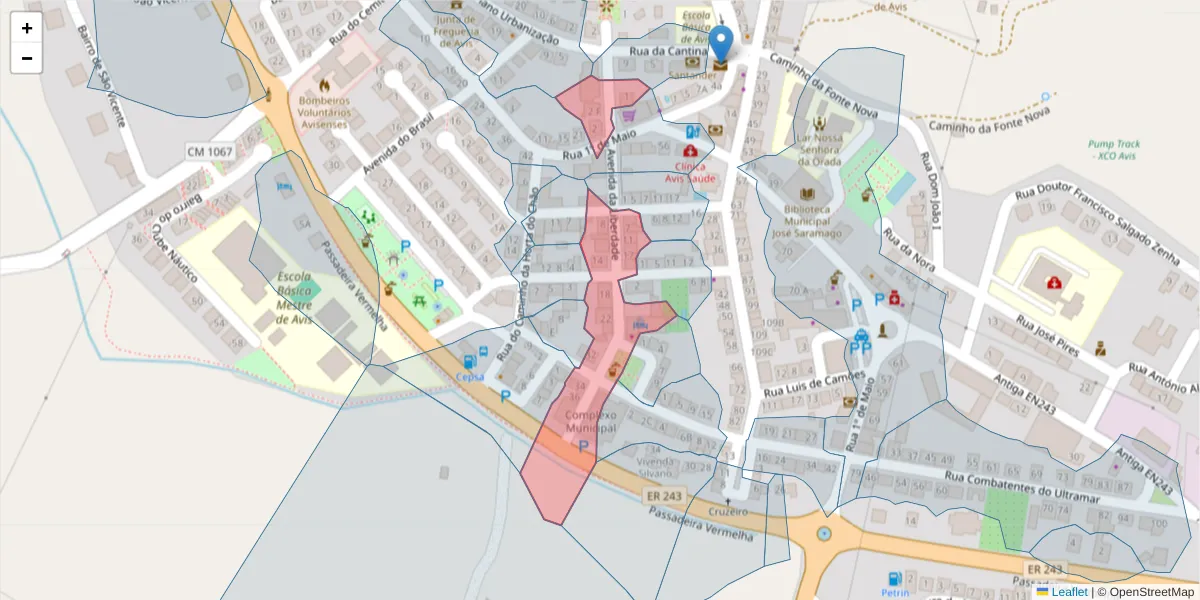 Mapa detalhado do código postal 7480-103 com limites, códigos postais vizinhos e agências dos correios