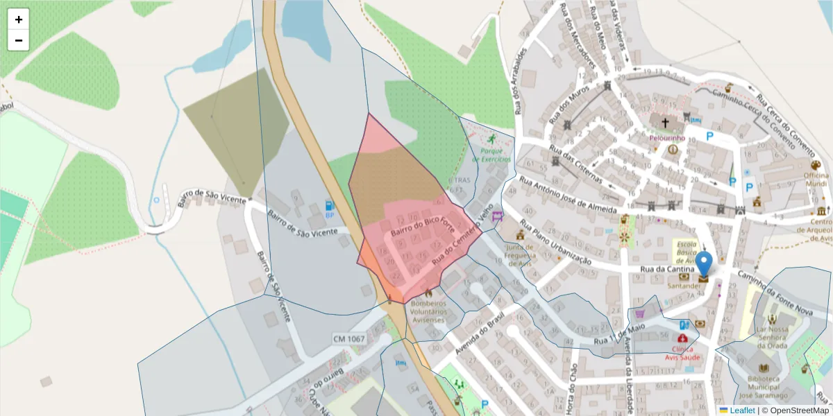 Mapa detalhado do código postal 7480-106 com limites, códigos postais vizinhos e agências dos correios