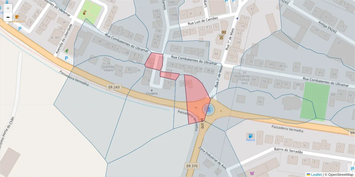 Mapa detalhado do código postal 7480-111 com limites, códigos postais vizinhos e agências dos correios