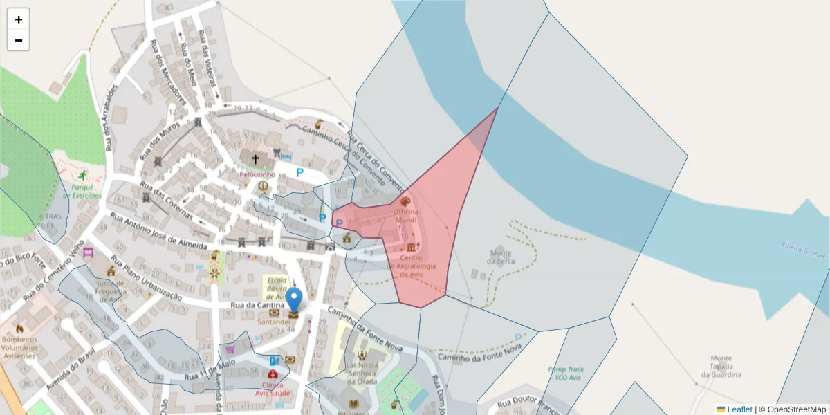 Mapa detalhado do código postal 7480-121 com limites, códigos postais vizinhos e agências dos correios