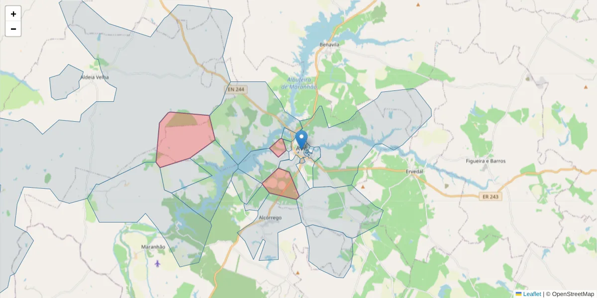 Mapa detalhado do código postal 7480-122 com limites, códigos postais vizinhos e agências dos correios