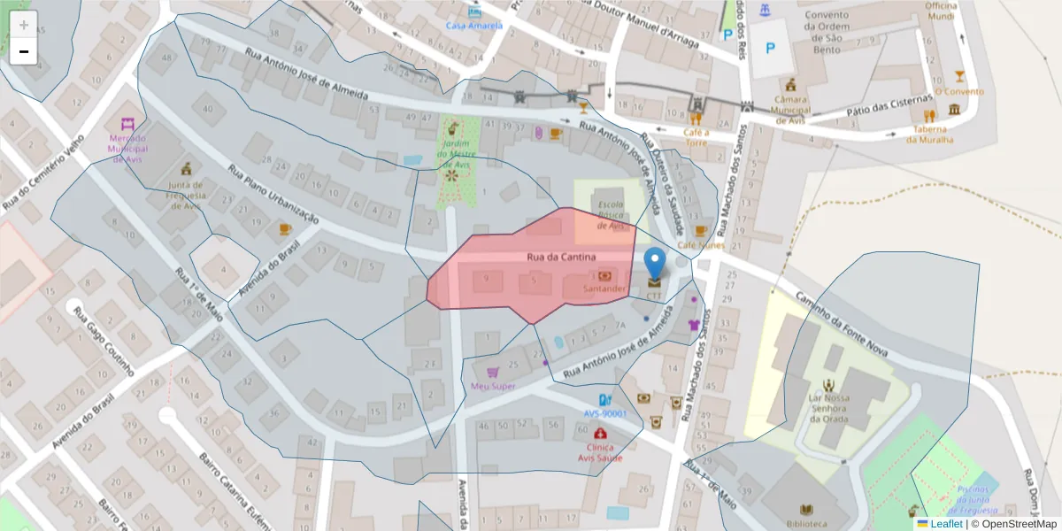 Mapa detalhado do código postal 7480-126 com limites, códigos postais vizinhos e agências dos correios