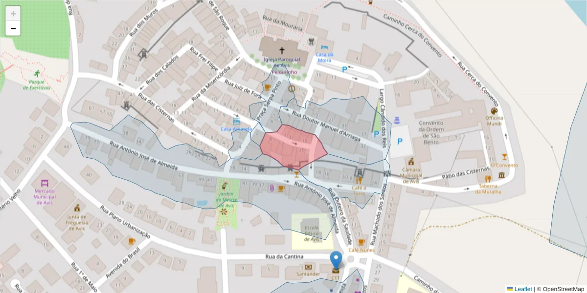 Mapa detalhado do código postal 7480-138 com limites, códigos postais vizinhos e agências dos correios