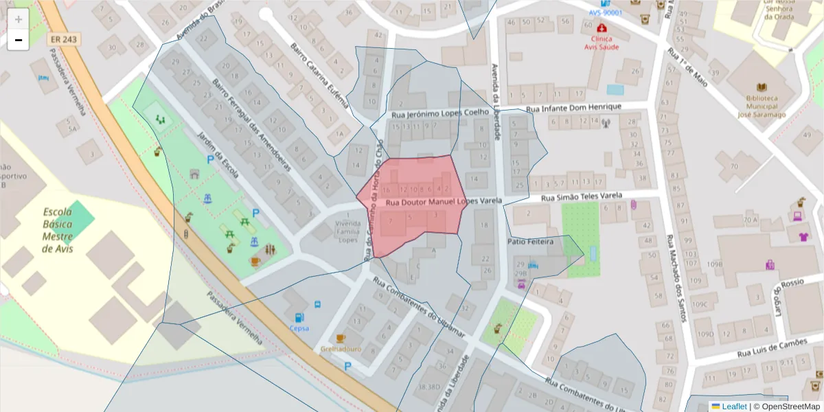Mapa detalhado do código postal 7480-140 com limites, códigos postais vizinhos e agências dos correios