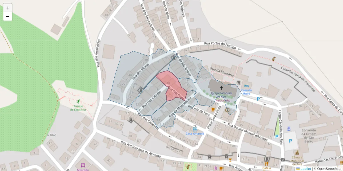 Mapa detalhado do código postal 7480-141 com limites, códigos postais vizinhos e agências dos correios