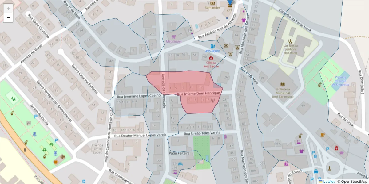Mapa detalhado do código postal 7480-143 com limites, códigos postais vizinhos e agências dos correios