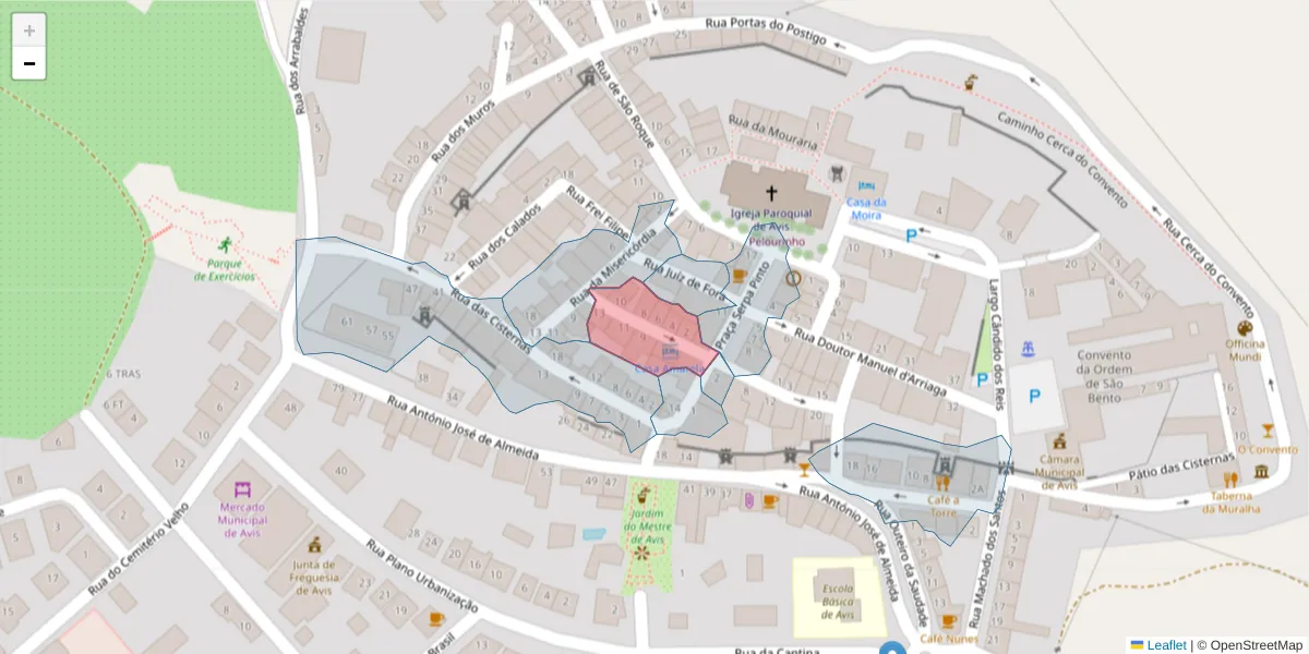 Mapa detalhado do código postal 7480-145 com limites, códigos postais vizinhos e agências dos correios