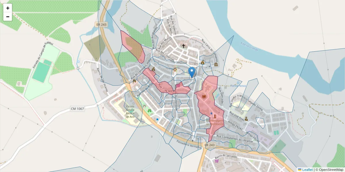 Mapa detalhado do código postal 7480-153 com limites, códigos postais vizinhos e agências dos correios