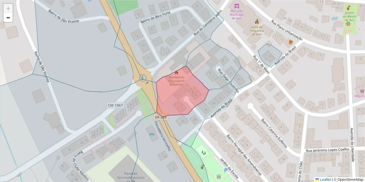Mapa detalhado do código postal 7480-154 com limites, códigos postais vizinhos e agências dos correios