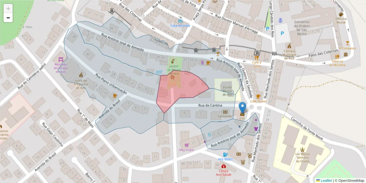 Mapa detalhado do código postal 7480-156 com limites, códigos postais vizinhos e agências dos correios