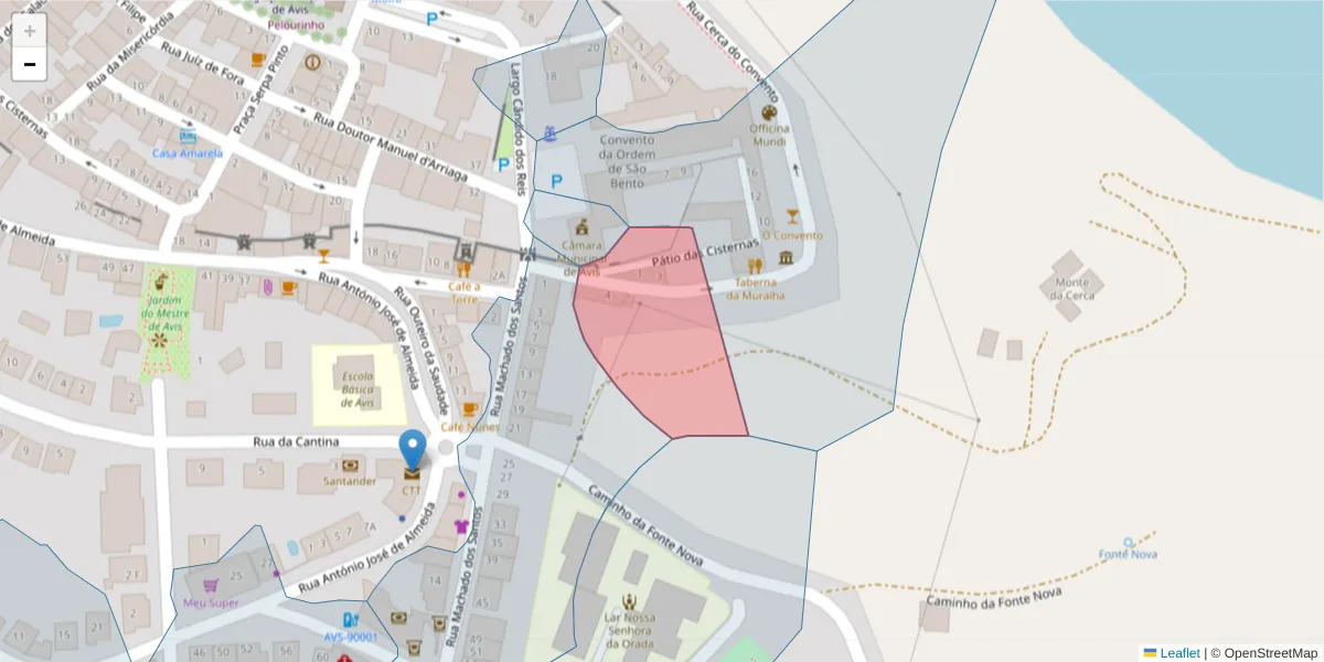 Mapa detalhado do código postal 7480-158 com limites, códigos postais vizinhos e agências dos correios