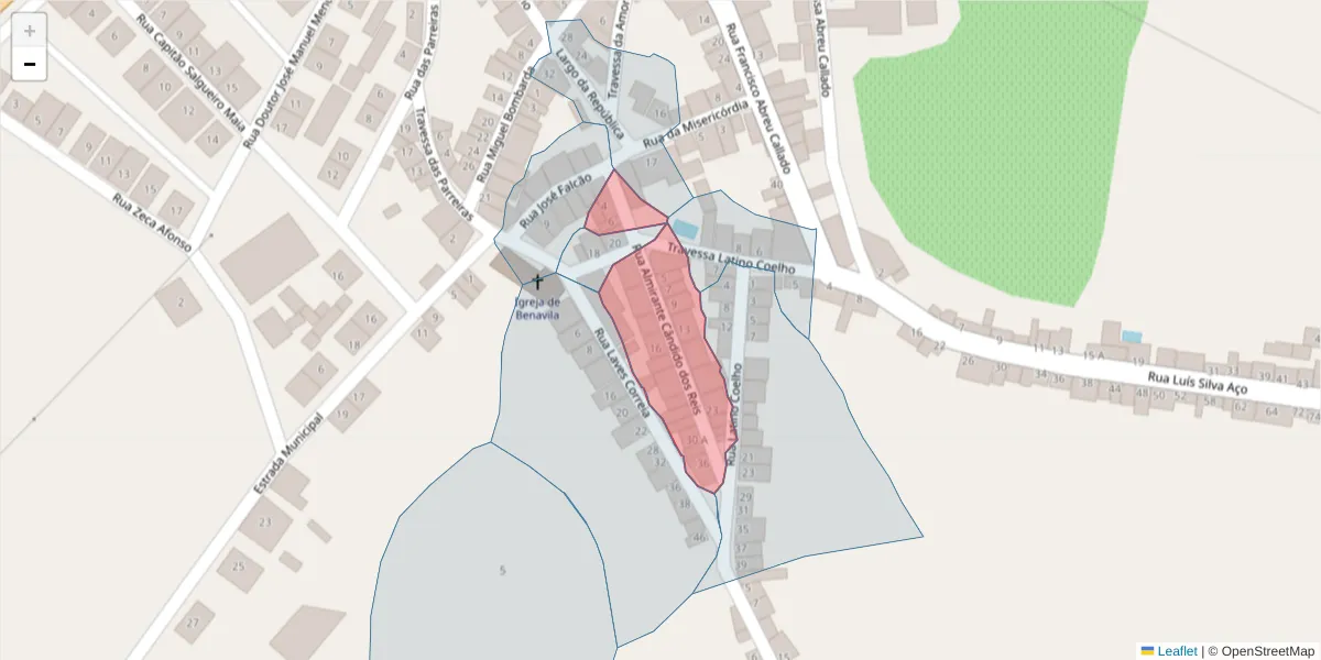 Mapa detalhado do código postal 7480-208 com limites, códigos postais vizinhos e agências dos correios
