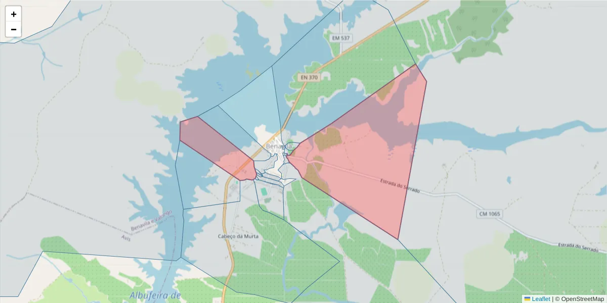 Mapa detalhado do código postal 7480-221 com limites, códigos postais vizinhos e agências dos correios