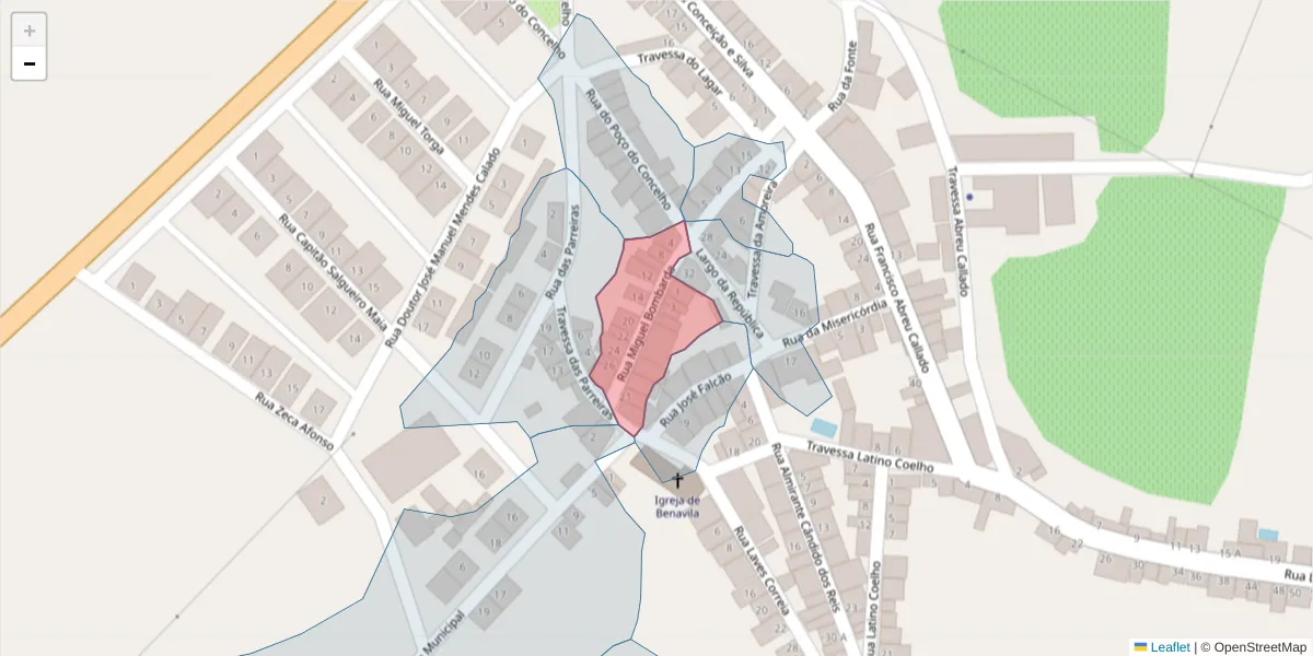 Mapa detalhado do código postal 7480-223 com limites, códigos postais vizinhos e agências dos correios