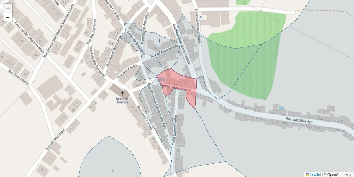 Mapa detalhado do código postal 7480-233 com limites, códigos postais vizinhos e agências dos correios