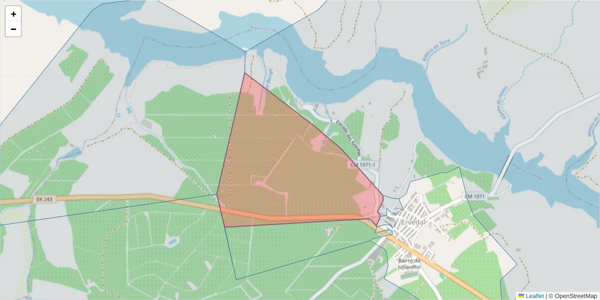 Mapa detalhado do código postal 7480-291 com limites, códigos postais vizinhos e agências dos correios