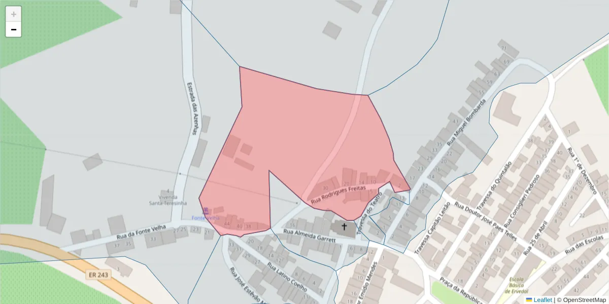 Mapa detalhado do código postal 7480-304 com limites, códigos postais vizinhos e agências dos correios