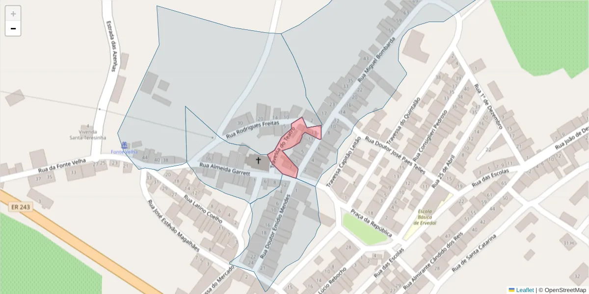 Mapa detalhado do código postal 7480-309 com limites, códigos postais vizinhos e agências dos correios